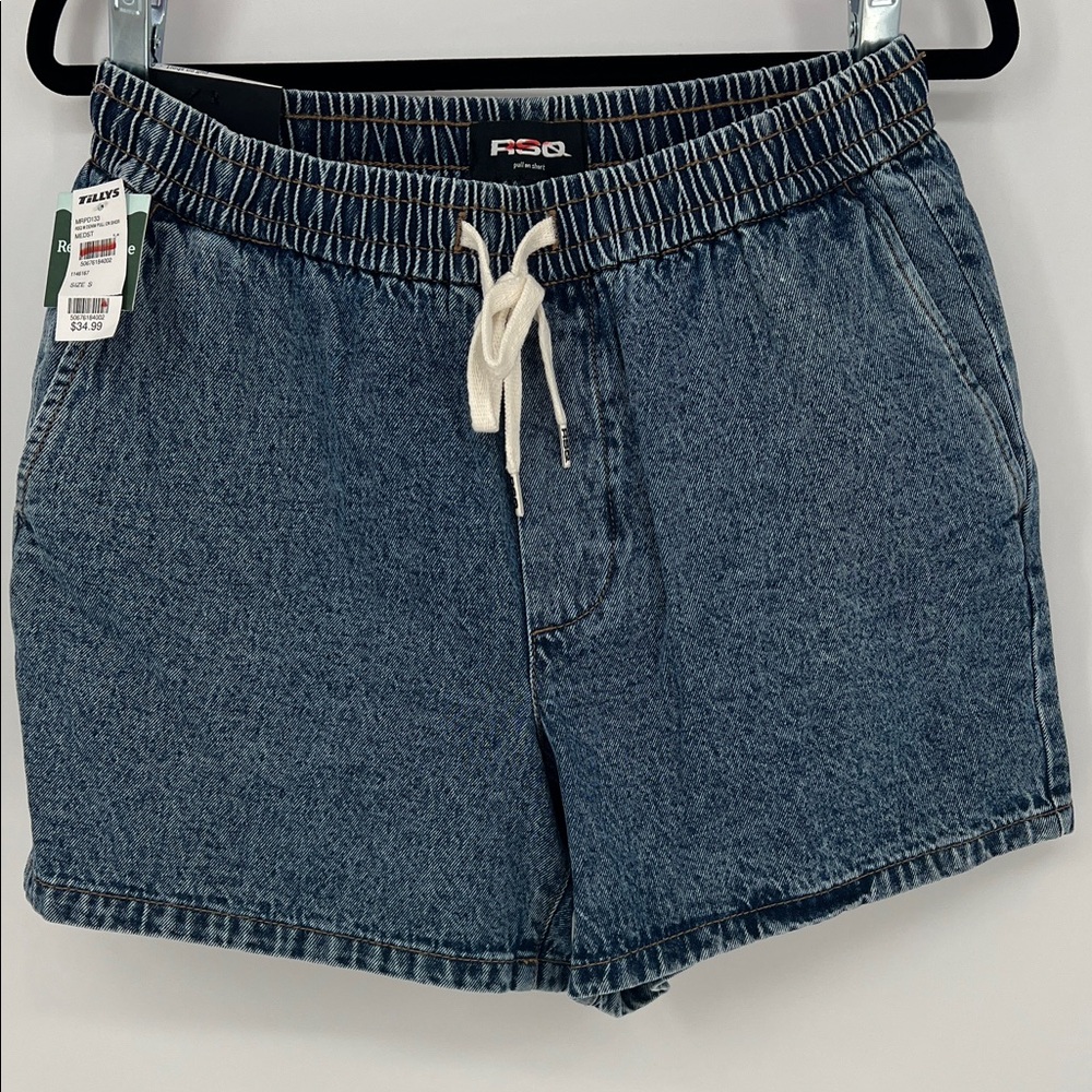 RSQ Dark Blue Jean Shorts with Drawstring Men’s Size Small